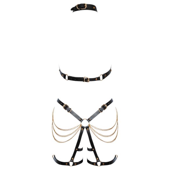 ZADO - 2-teiliges Leder-Harness-Set (schwarz-gold)