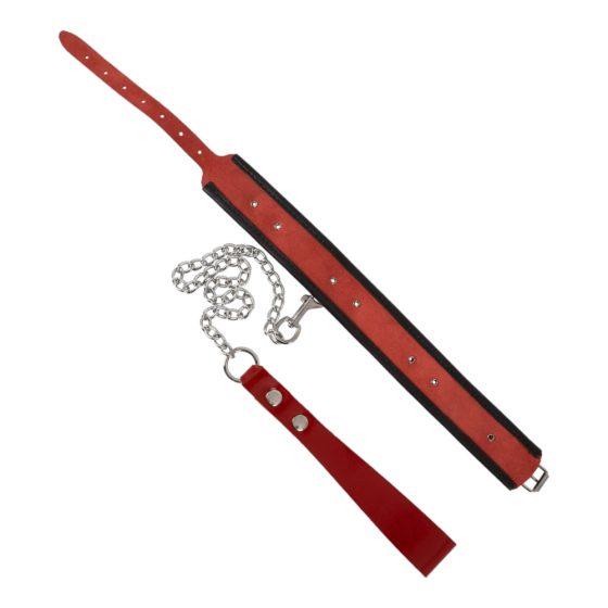 ZADO - Lederhalsband mit Leine (rot)