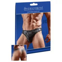   Glänzender Herren-Tanga mit transparentem Einsatz (schwarz) - L