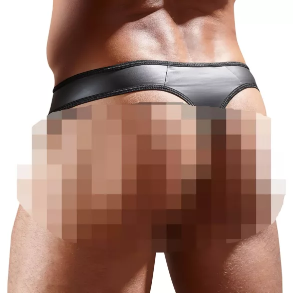 Glänzender Herren-Tanga mit transparentem Einsatz (schwarz) - XL