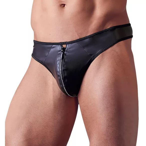 Svenjoyment - glänzender Herren-String mit Strass-Reißverschluss (schwarz) - L