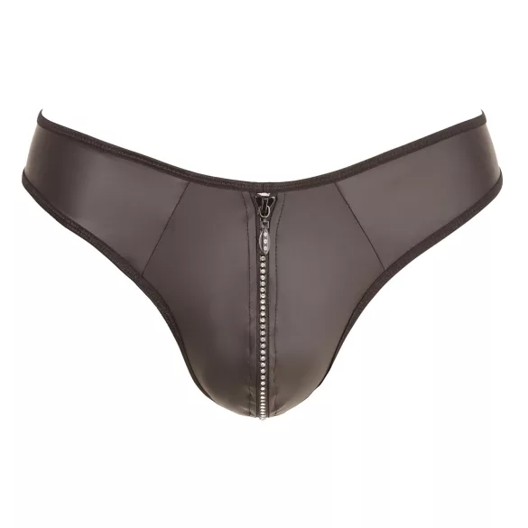 Svenjoyment - glänzender Herren-String mit Strass-Reißverschluss (schwarz) - L