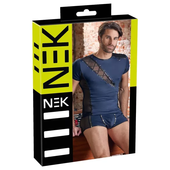 NEK - Herren-Oberteil mit Netz und Schnürung (schwarz/blau) - L