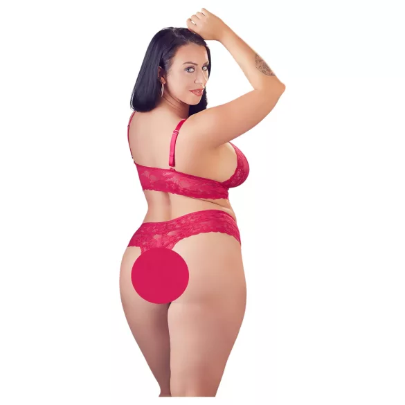 Cottelli Plus Size - weiches Spitzen-BH-Set (rot) - 2XL