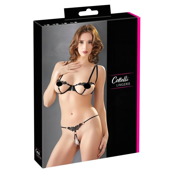 Cottelli - Glänzendes besticktes BH-Set (Schwarz)