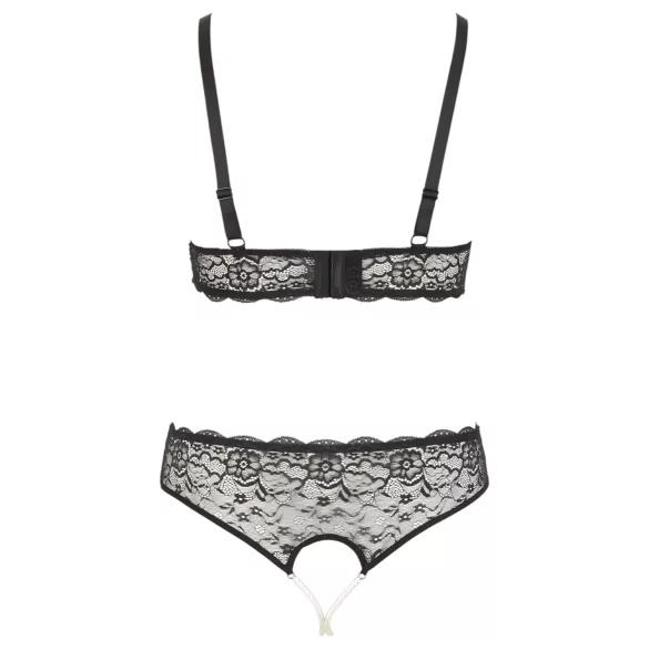 Cottelli Plus Size - Perlen-BH-Set (schwarz) - 2XL