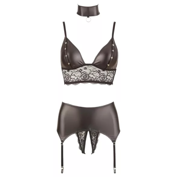 Cottelli Bondage - Glänzendes Spitzenwäsche-Set (4-teilig) - M