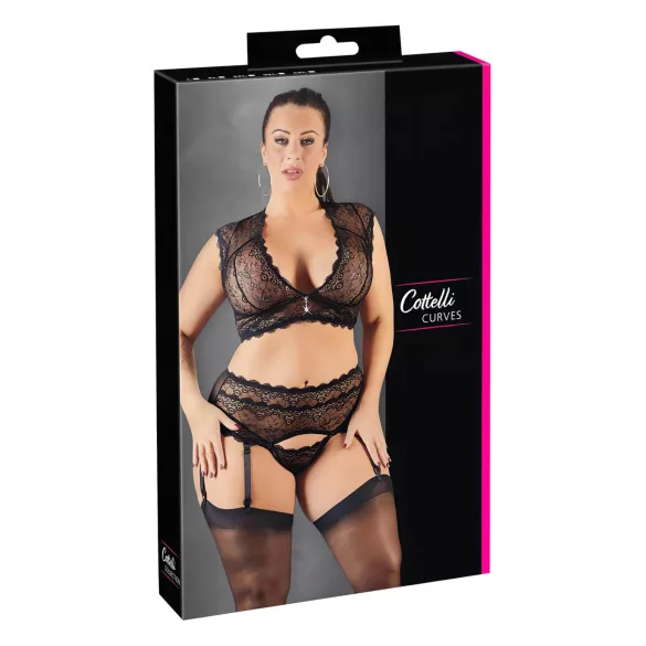 Cottelli Plus Size - Strass, Spitze Dessous-Set (Schwarz)