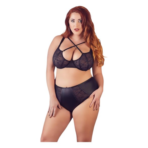 Cottelli Plus Size - Kreuzträger-BH und Slip (Schwarz)