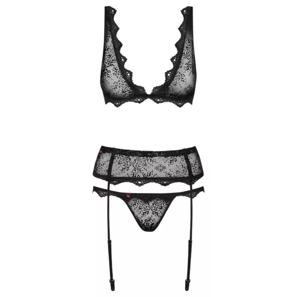 Obsessive Emperita - zart besticktes Lingerie-Set (schwarz)