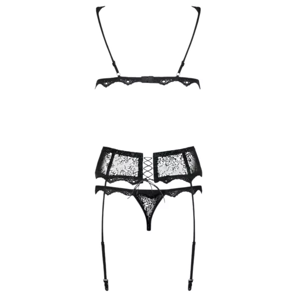 Obsessive Emperita - zart besticktes Lingerie-Set (schwarz) - L/XL