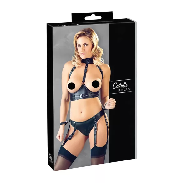 Cottelli Bondage - Glänzendes Hebe-Set mit Fesseln (schwarz) - M