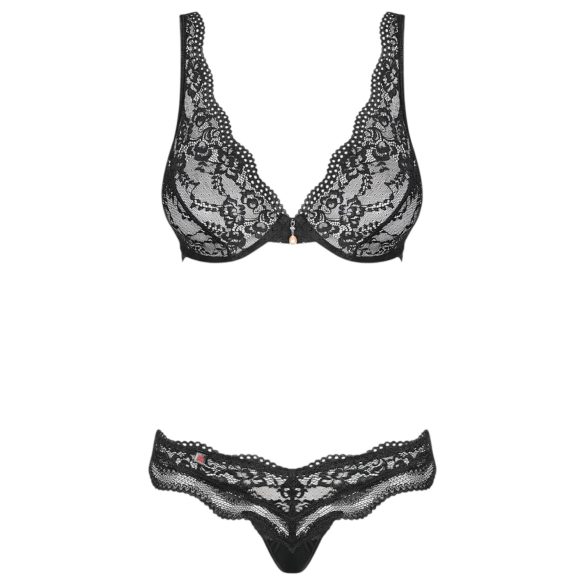 Obsessive Luvae - Blumen & Strass BH-Set (schwarz)