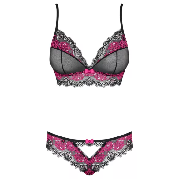 Obsessive Tulia - Spitzenwäsche-Set (schwarz-pink)