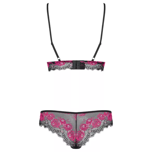 Obsessive Tulia - Spitzenwäsche-Set (schwarz-pink) - L/XL