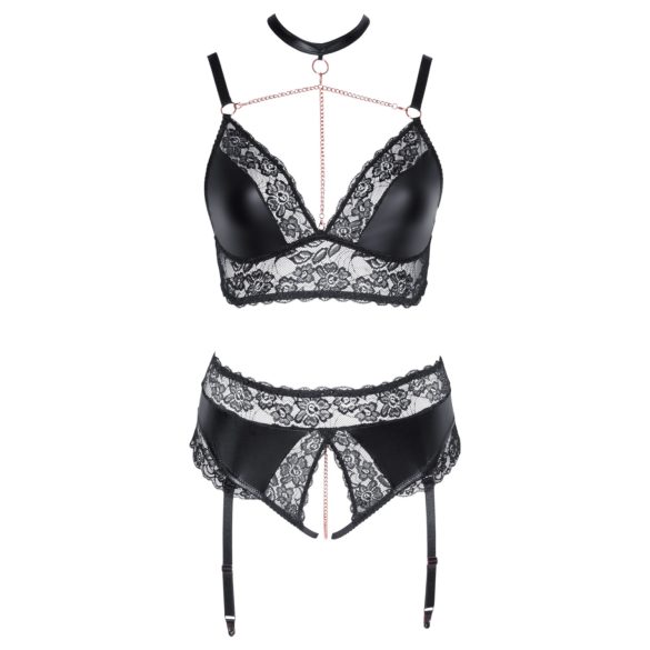 Cottelli Curves - Glänzendes Dessous-Set (Schwarz) - 3XL