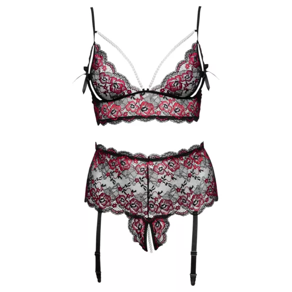 Cottelli Curves - Blumiges, offenes BH-Set (schwarz)