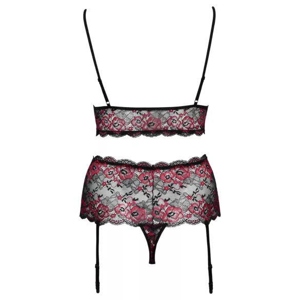 Cottelli Curves - Blumiges, offenes BH-Set (schwarz)