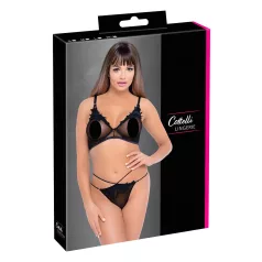 Cottelli - Transparenter, spitzenbesetzter BH-Set (schwarz)