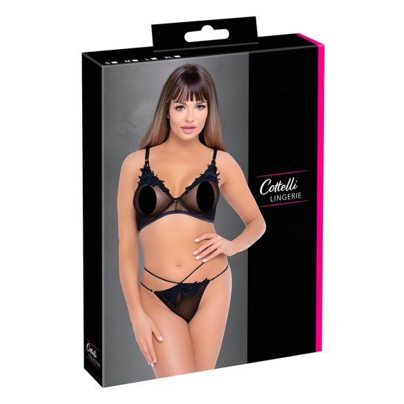 Cottelli - Transparente, Spitzen-BH-Set (schwarz)