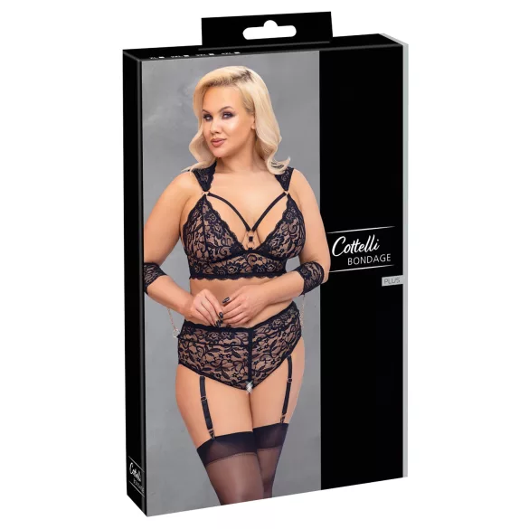 Cottelli Bondage Plus Size - Spitzen-BH-Set (schwarz)