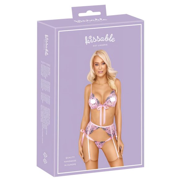 Kissable - Dessous-Set mit Rosenstickerei (Pink)