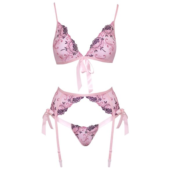 Kissable - Verführerisches Dessous-Set mit Rosenstickerei (Pink)