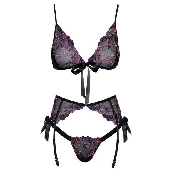 Kissable - pink-lila Stickerei BH-Set (schwarz)