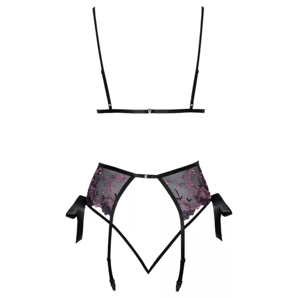 Kissable - pink-lila Stickerei BH-Set (schwarz)