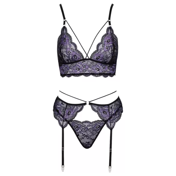 Cottelli - 3-teiliges Spitzenwäsche-Set (schwarz-violett)