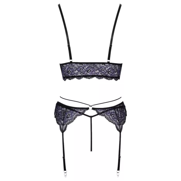 Cottelli - 3-teiliges Spitzenwäsche-Set (schwarz-violett) - XL
