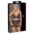 Cottelli Curves - Spitzen-BH-Set mit Ledereinsätzen (Schwarz)
