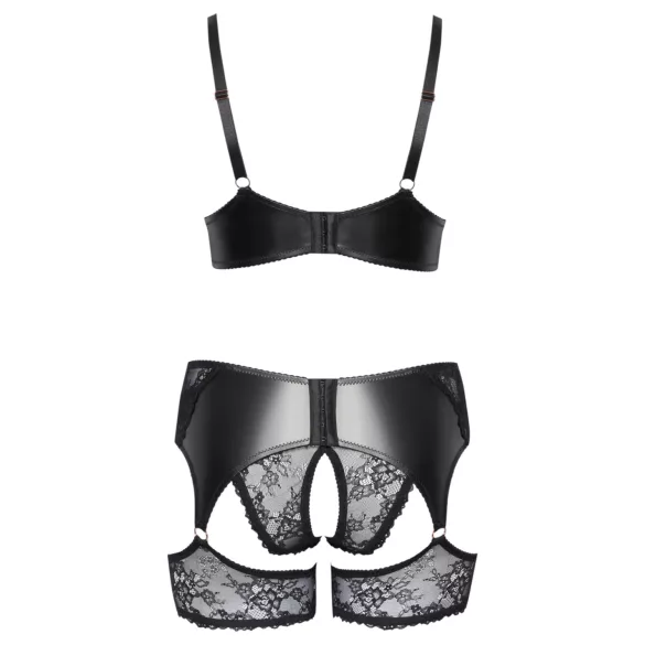 Cottelli Curves - Spitzen-BH-Set mit Ledereinsätzen (Schwarz)