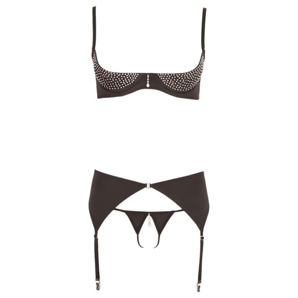 Abierta Fina - Glänzendes Schmuck-Dessous-Set (schwarz) - 80C/M