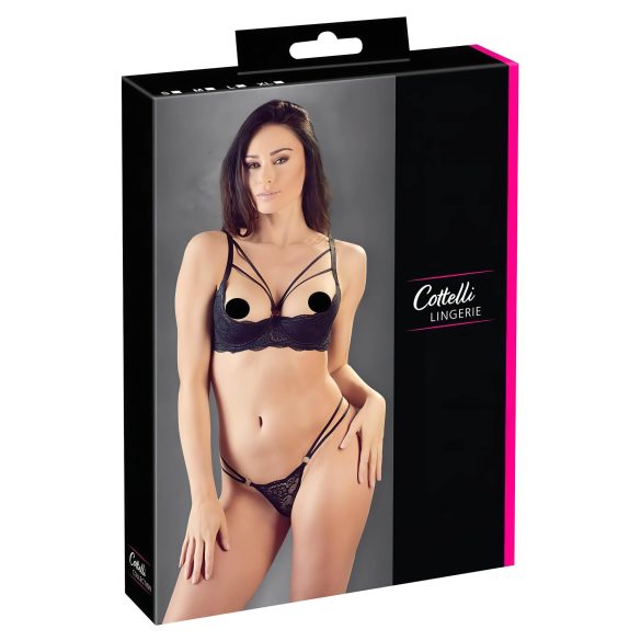Cottelli - Riemen-BH & String mit Ringen (schwarz) - 75C/S