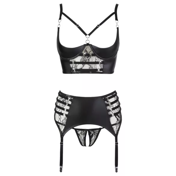 Abierta Fina - Funkelndes Spitzen-BH-Set mit Trägern (schwarz) - 80C/M