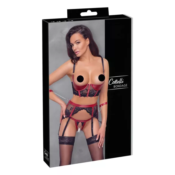 Cottelli Bondage - Mattes, Spitzen-BH-Set (Rot)