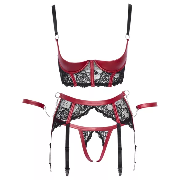 Cottelli Bondage - Mattes, Spitzen-BH-Set (Rot)