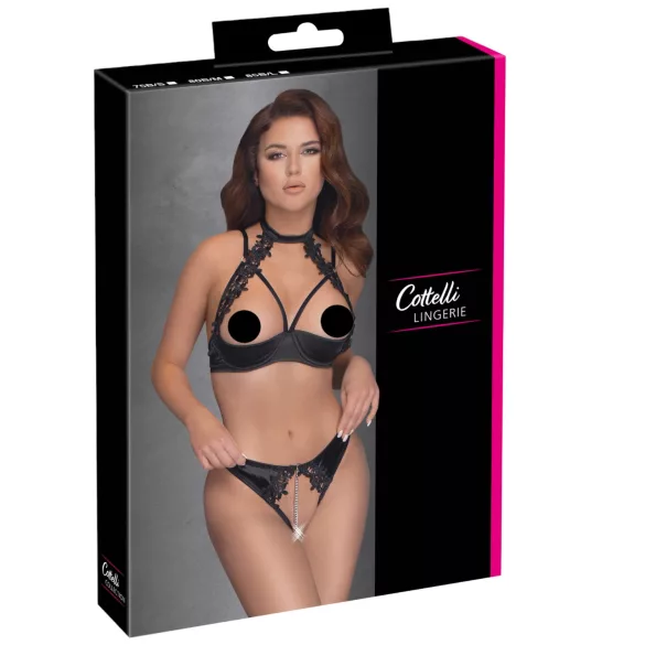 Cottelli - Spitzen-Push-Up-Set mit Halsband (schwarz) - 85B/L