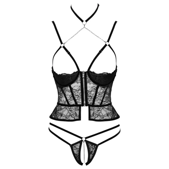 Abierta Fina - offener String und Korsett (schwarz) - M