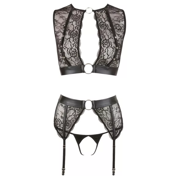 Cottelli Bondage - Spitzen‑Dessous-Set + Handschellen (4-teilig) - M