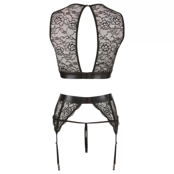 Cottelli Bondage - Spitzen‑Dessous-Set + Handschellen (4-teilig) - L