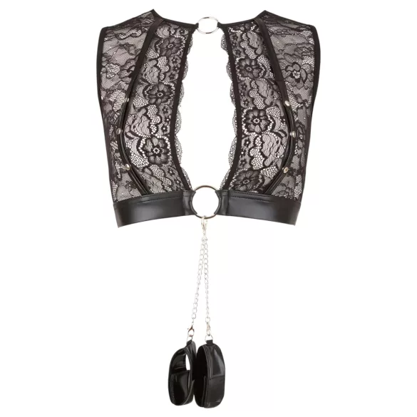 Cottelli Bondage - Spitzen‑Dessous-Set + Handschellen (4-teilig) - L