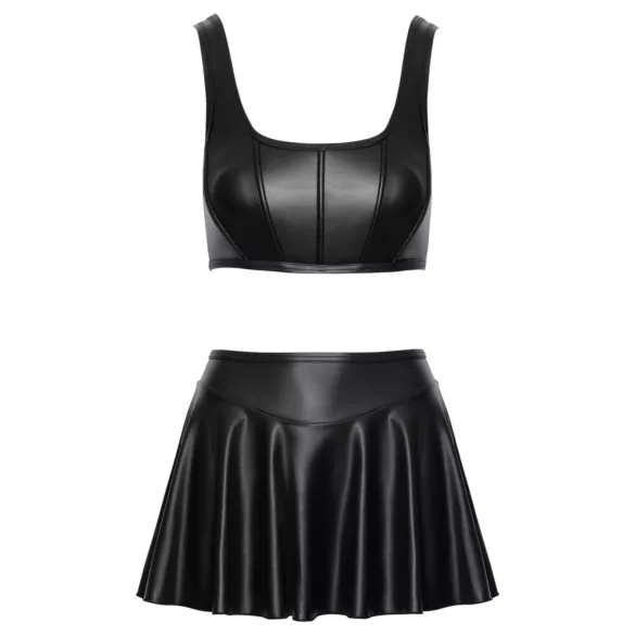 Cottelli - mattes Oberteil mit Schnürung und Miniröcken-Set (schwarz) - M