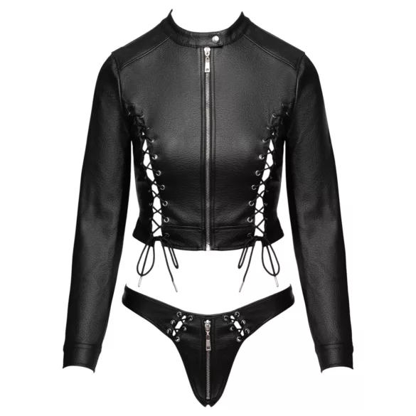 Cottelli - kurzes Kunstleder-Jäckchen und Tanga-Set (schwarz) - M