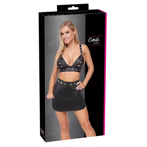 Cottelli - Kunstleder-Top und Minirock-Set (schwarz) - M