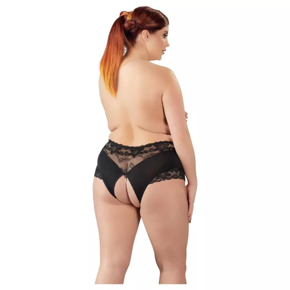 Cottelli Plus Size - Spitzenperlen offener Slip (schwarz) - 3XL