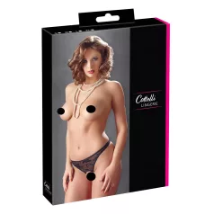   Cottelli - Perlenverzierte offene Spitzen-Tanga (schwarz) - M
