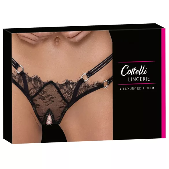 Cottelli - luxuriöser, offener, ringförmiger String (schwarz)