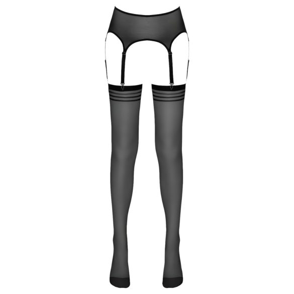 NO:XQSE - Gestreifte Strümpfe mit Strumpfhalter (Schwarz) - L/XL